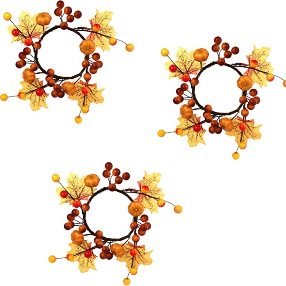 Set of 3 Fall/Thanksgiving Pillar Candle wreathes, table accents